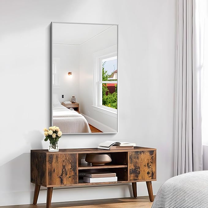 KOCUUY Silver Framed Mirror, HD Tempered Glass, Anti-Rust Frame, Modern Design - Image 4