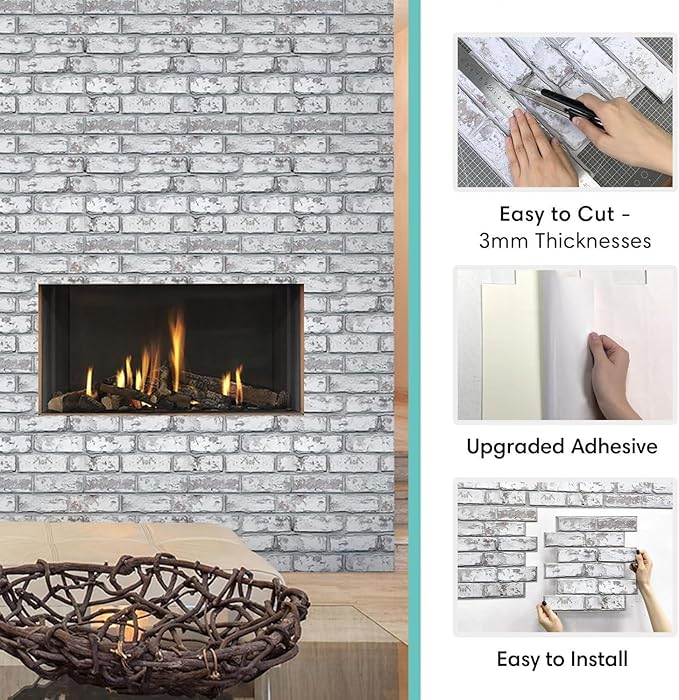 Commomy 10 Pcs 3D Faux Brick Wall Panels -11.8"X11.8" Small Size PVC Grey - Image 6