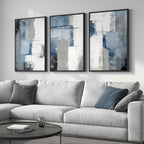 Large Framed Blue and Grey Abstract Wall Art - Image 2