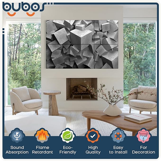 BUBOS 6 Pack Self-Adhesive Acoustic Wall Panels, 70.8" x 47.2" Sound Panels - Image 3