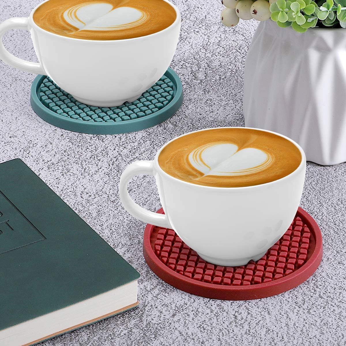 ME.FAN Silicone Coasters [6 Pack] Thickened Drink Coasters with Holder - Cup Mat - Non-Slip, Non-stick, Stay Put, Deep Tray - Prevents Furniture and Tabletop Damages(Orange)