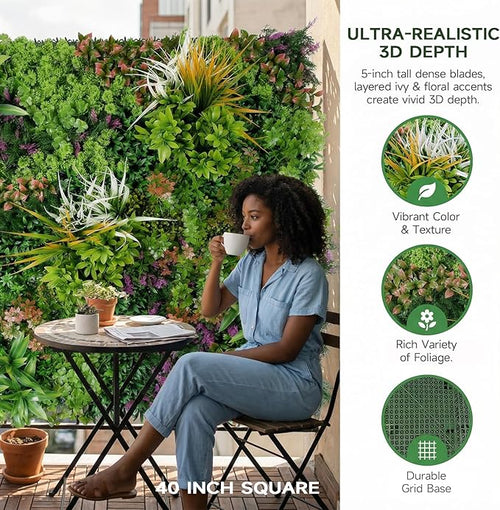 1PC 40"x 40" Artificial Grass for Wall, 3D Faux Boxwood Hedge Panels Green Wall - Image 2