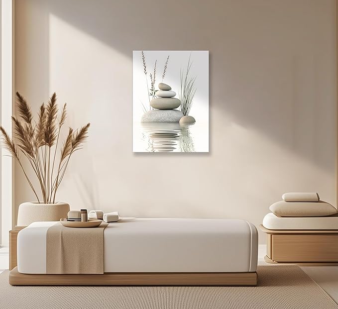 Zen Stone Canvas Wall Art Stacked Stones in Water Poster Print Tranquil Wild - Image 2