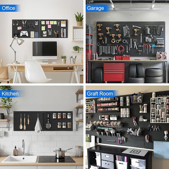 Peg Board, 4 Pack Metal Pegboard Panels Black Pegboards Wall Organizer - Image 8