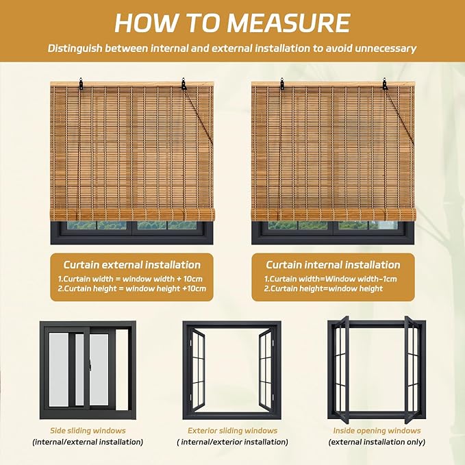 Bamboo Roll Up Shades for Windows 32Wx72L, Light Filtering Hanging Window Blinds - Image 7