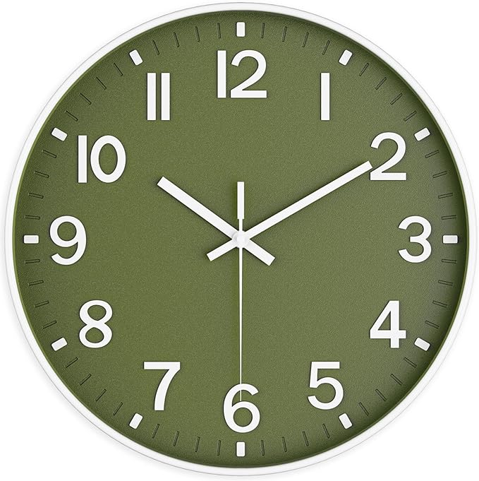Silent Wall Clock Non-Ticking Battery Operated – Modern Olive Green Analog Wall by lanktoo