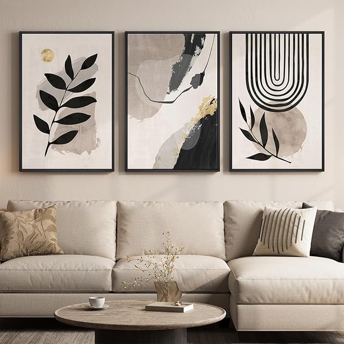 3 Piece Framed Black and White Boho Wall Art by MXART