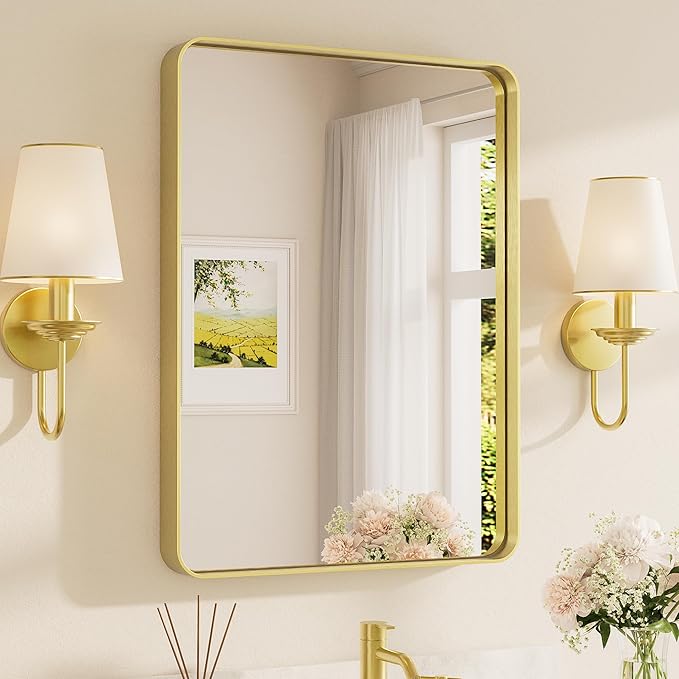 TETOTE Brushed Gold Bathroom Mirror, 24 x 32 Inch Metal Framed Mirror, Brushed by TETOTE
