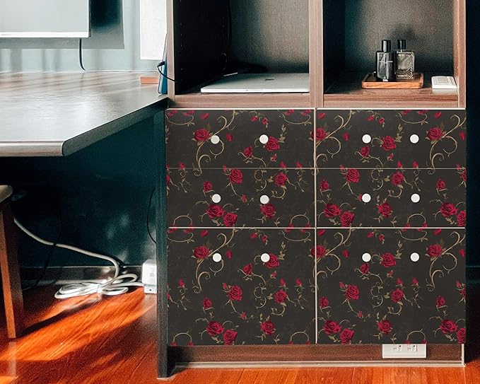 FLFK Peel and Stick Gothic Wallpaper Red Rose Floral Wallpaper 16in x 128in - Image 4