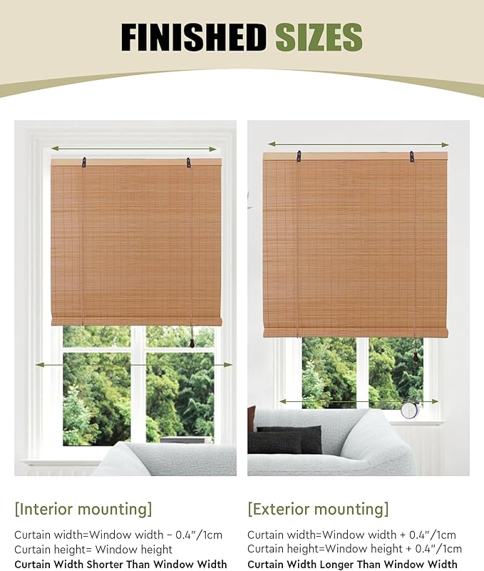 FoundGo Retro Bamboo Blinds 35" W x 64" H Bamboo Roman Shades Light Filtering - Image 3