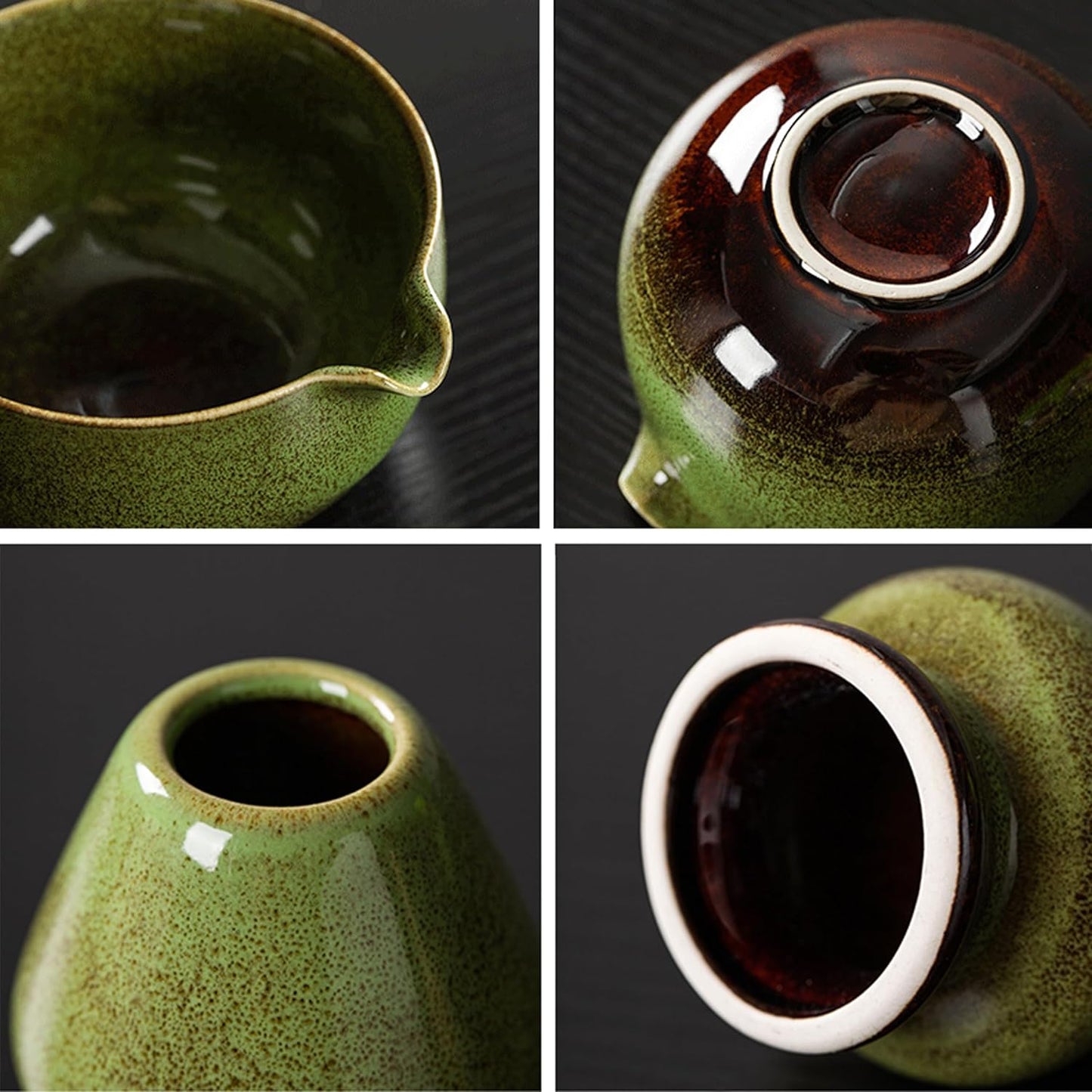 Matcha Whisk Set (7pcs) - Matcha Set with Whisk,Pouring Spout Bowl,Chasen Holder,Powder Sifter,Bamboo Scoop with Stand,Tea Cloth,Perfect Tools Kit for Tea Ceremony (Matcha Green)