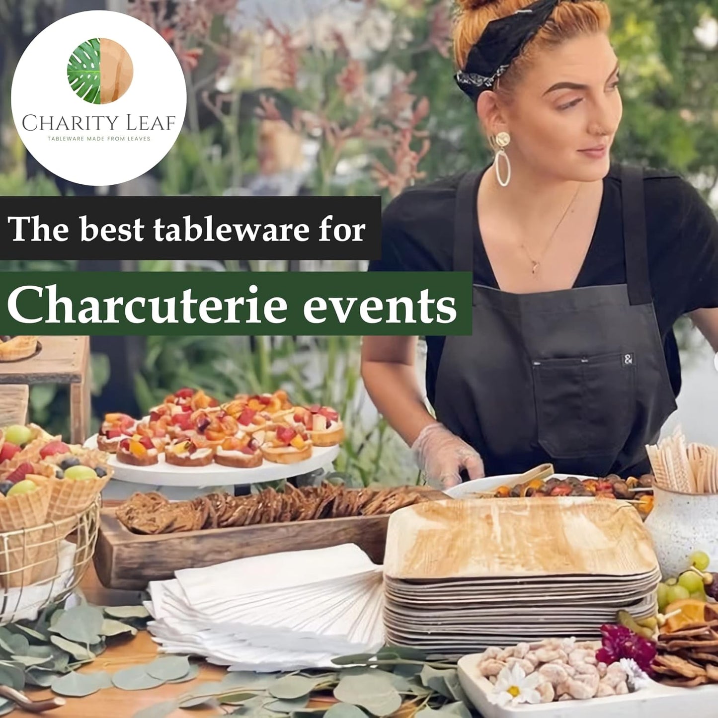 Charity Leaf Disposable Palm Leaf 12" x 10" Trays (100 pieces) Bamboo Like Serving Platters, Disposable Boards, Eco-Friendly Dinnerware For Weddings, Catering, Events