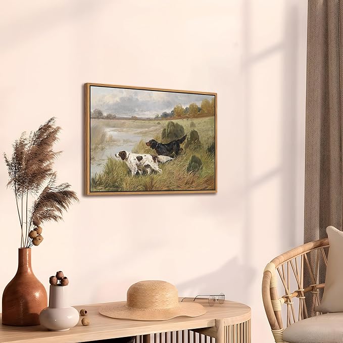 Floating Framed Vintage Hunting Dog Wall Art, Classic Countryside Landscape - Image 6