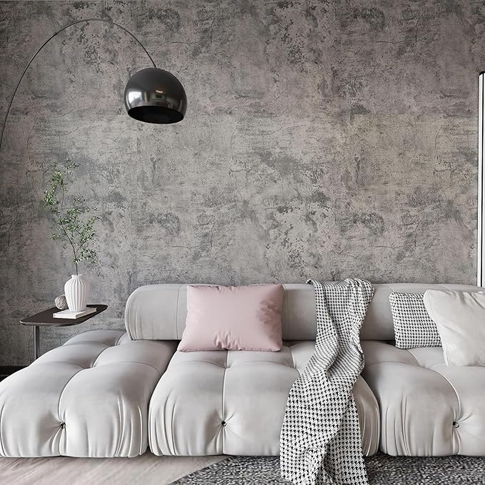 Wall Paper Peel and Stick Modern Grey Concrete Textured Wallpaper Extra Wide by BAYYAPeelandStickWallpaper