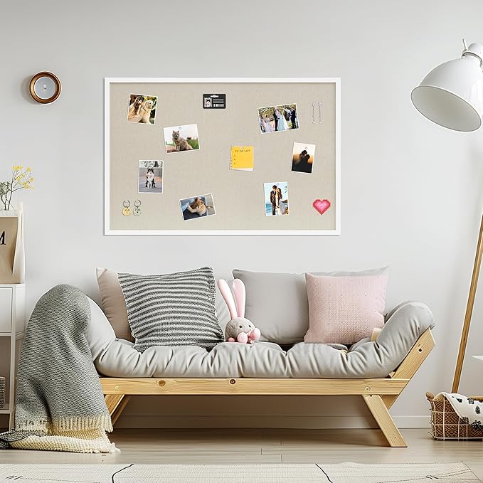 DAHAPYBOO Cork Board with Linen White, Bulletin Board 36"x24" Hanging Corkboards - Image 4