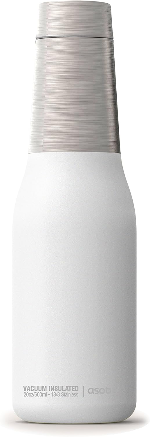 Asobu Oasis 20oz Vacuum Insulated Water Bottle – Reusable Double Walled Stainless Steel Thermos with Spill-Proof Screw Lid – Hot for 12 Hrs, Cold for 24 Hrs – White