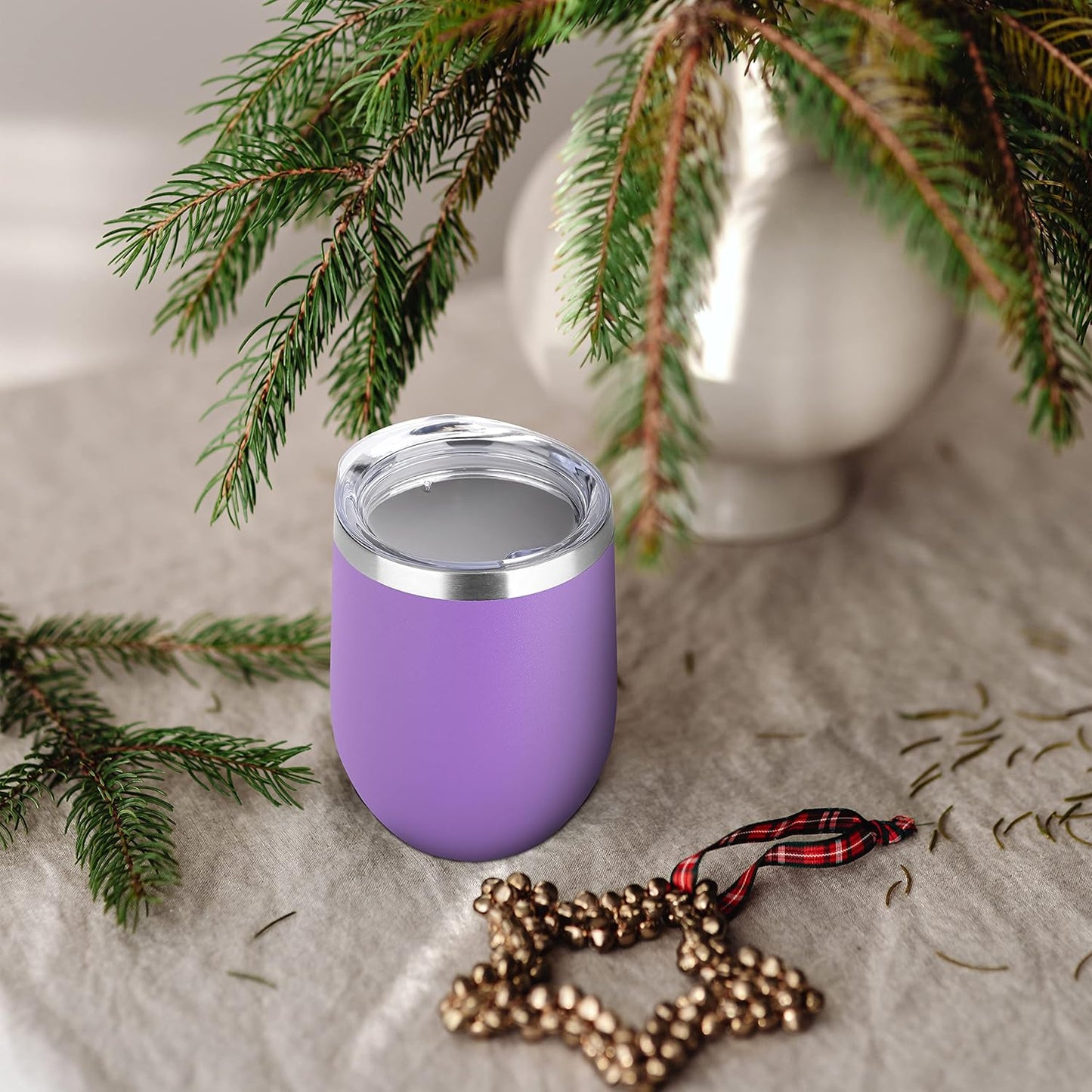 DOMICARE Stainless Steel Wine Tumbler Bulk with Lid, Personalized Insulated Tumblers Set, 12oz Travel Coffee Cups Pack of 16, Purple