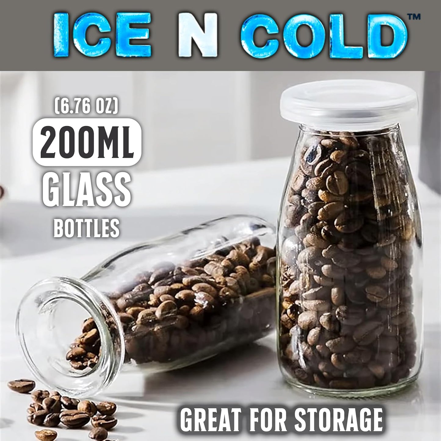 6.76 oz / 200ml Vintage Glass Bottle with Leakproof Clear Lid, Reusable & Eco-Friendly – Ideal for Milk, Juices, Smoothies, Infused Water, BPA-Free Glass Bottle (6-Pack)