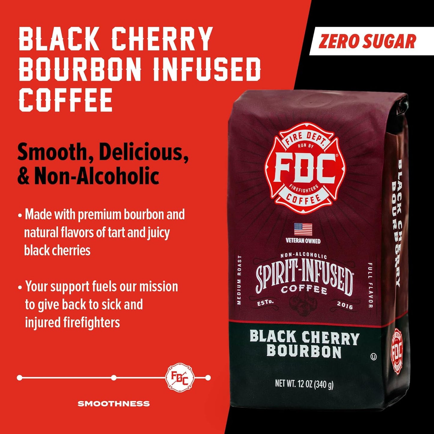 Fire Department Coffee - Black Cherry Bourbon Coffee - Gives Back to Firefighters - Premium Bourbon Infused Whole Bean - Non-Alcoholic - Roasted in the USA - Veteran Owned (12 oz, Pack of 2)