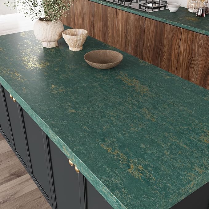VEELIKE Distressed Teal Gold Metallic Wallpaper Peel and Stick Industrial Green - Image 5