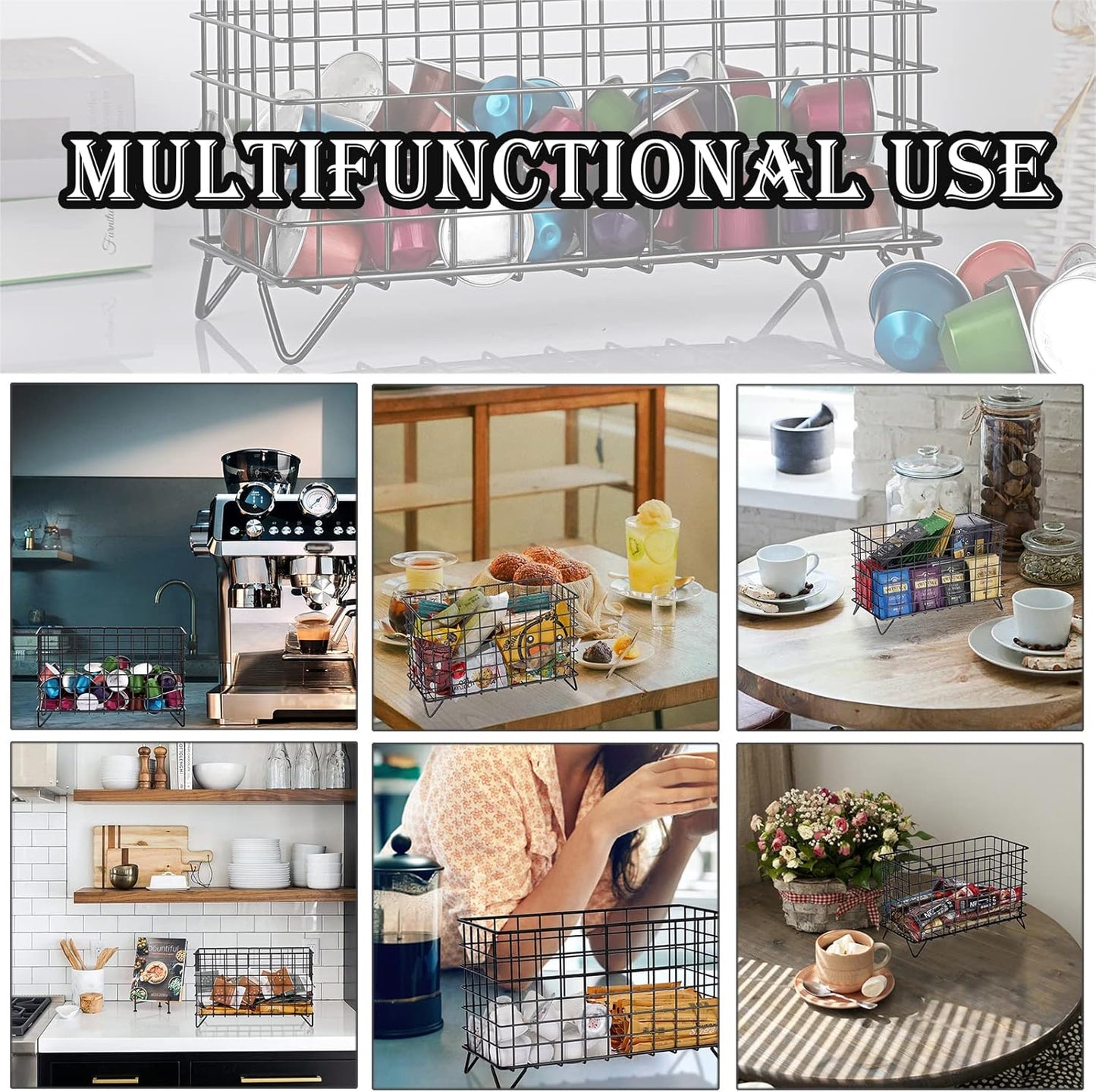 ELLDOO Coffee Pod Holder, Large Capacity Coffee Pod Organizer for K Cup Keuring Espresso Capsule Coffee Creamer, Metal Coffee Pod Storage Basket for Kitchen, Coffee Bar Decor (Black, Large)