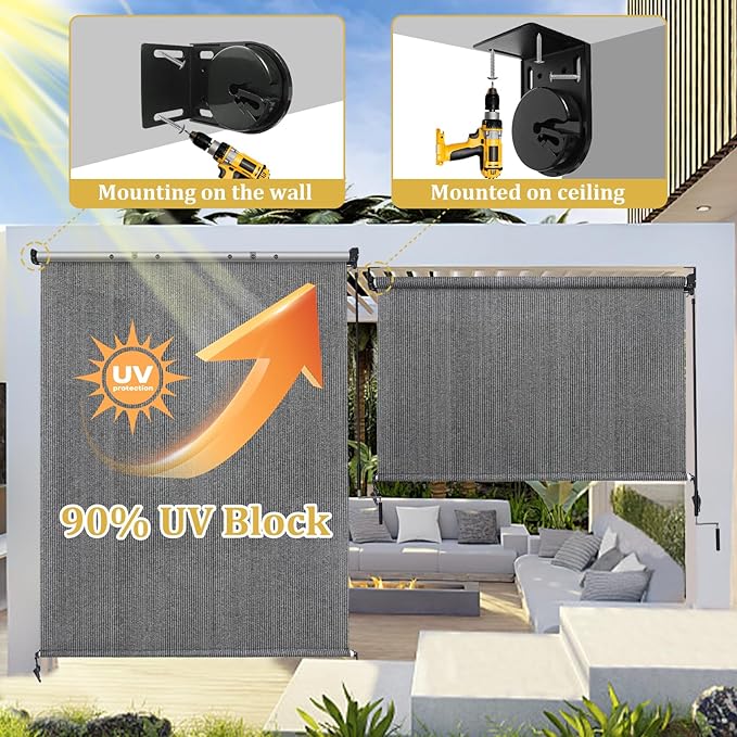 Shade&Beyond Outdoor Roller Shades 4' W x 8' H Cordless Patio Roll Up Blinds - Image 4
