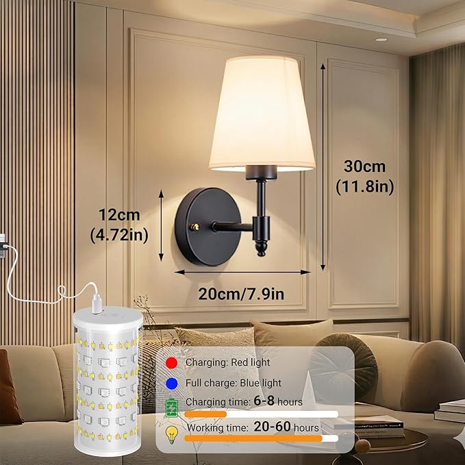 Battery Operated Wall Sconces Set Of Two, Wireless Battery Wall Light - Image 9