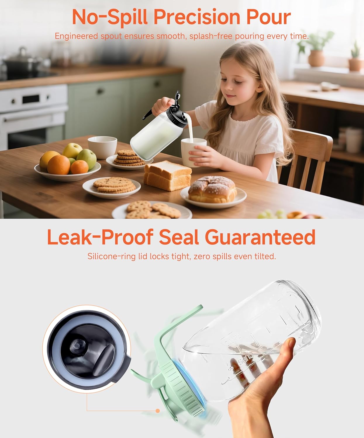 2 Quart Wide Mouth Glass Pitcher with Lid, 64oz Mason Jar Pitcher, Leak-proof Iced Tea Pitcher,Heavy Duty Container for Fridge Sweet Tea,Juice,Cold Brew Coffee,Breastmilk Storage Drinks-1PACK/Black