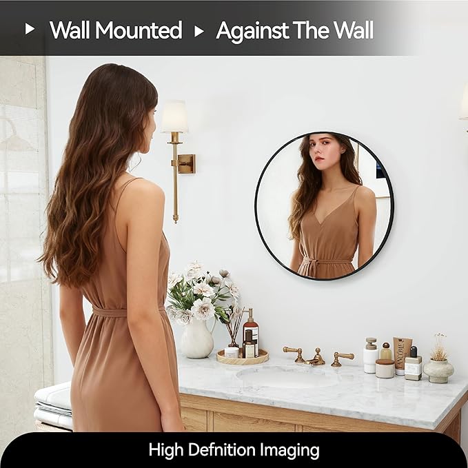 SCWF-GZ 20" Round Mirror Circle Wall Mounted Hanging or Against Wall Metal - Image 7