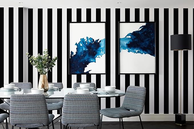 Guvana 472.4"x17.7" Striped Peel and Stick Wallpaper Black and White - Image 5