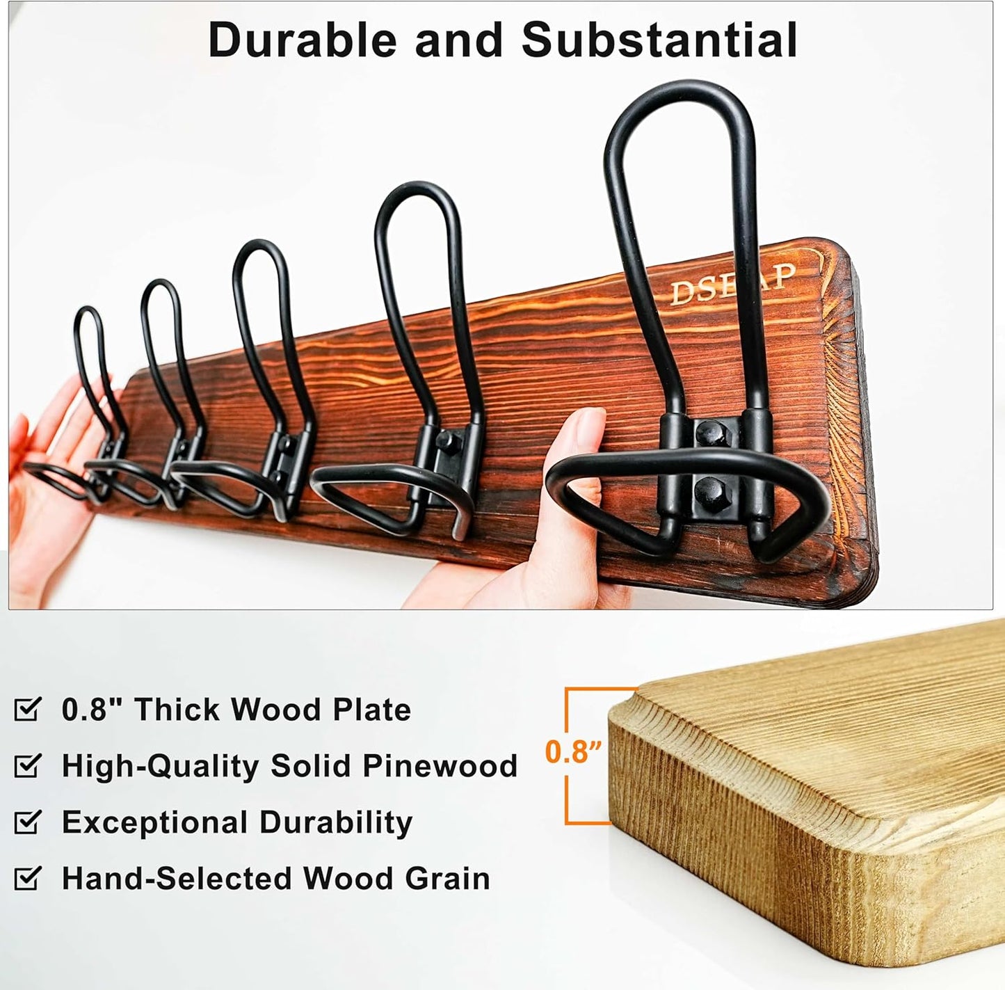 Dseap Coat Rack Wall Mounted - Heavy Duty Farmhouse Rustic Wall Coat Hanger With 5 Wire Hooks for Clothes Hat Jacket Towel, RusticWire, G25A, Black