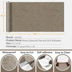 VEELIKE 15.7''x118'' Taupe Grasscloth Wallpaper Peel and Stick Textured Faux - Image 9