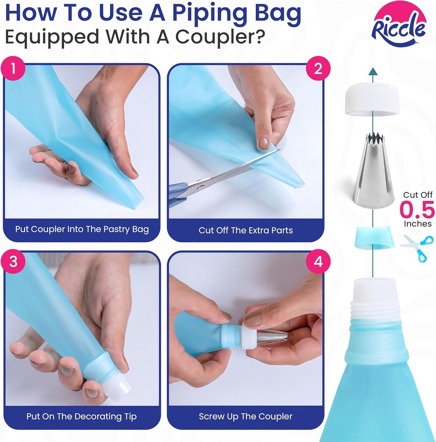 Riccle 88 pcs Cake Decorating Kit with Blue Cake Turntable - Includes 50 Disposable + 2 Reusable Piping Bags and Tips Set, 24 Icing Piping Tips, 2 Spatulas, 3 Icing Comb Scraper (Blue)