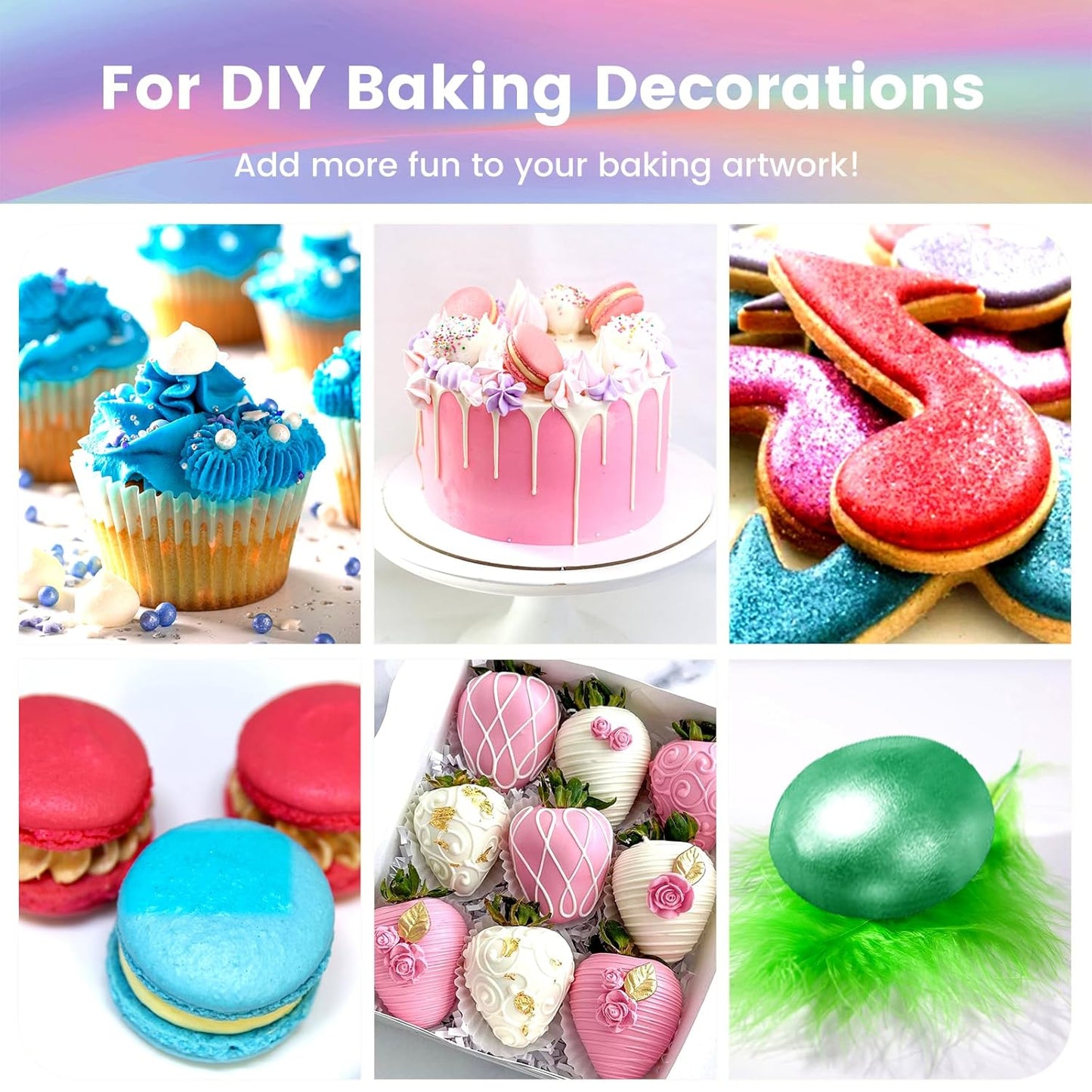 5 Colors Edible Glitter Set, Edible Glitter for Drinks, Luster Dust Shimmer Powder for Cakes, Cocktails, Beverages, Strawberries, Cookies, Candies, Fondant, Easter Eggs(5g/Bottle)