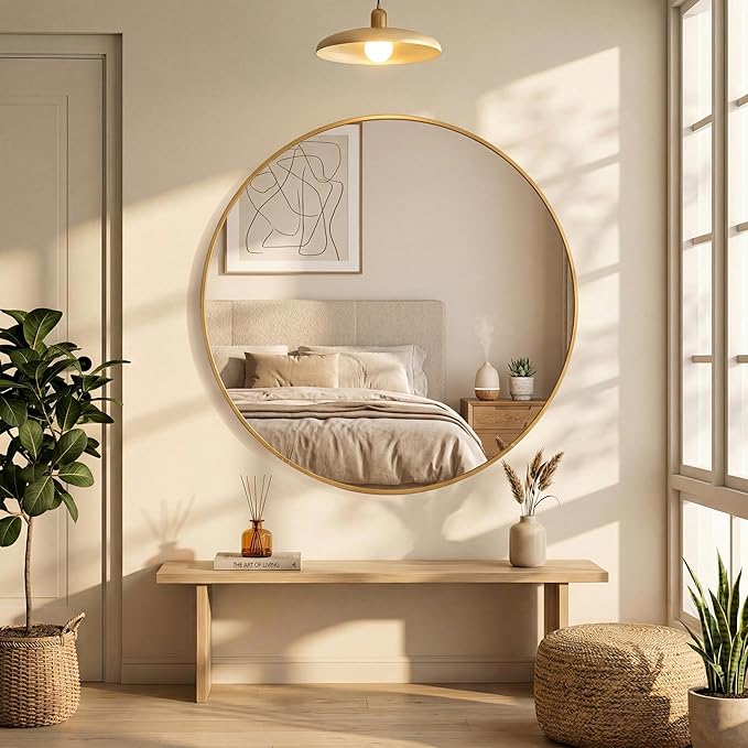 OLIXIS 30 Inch Gold Round Bathroom Wall Mirror, Round Bathroom Mirrors - Image 7