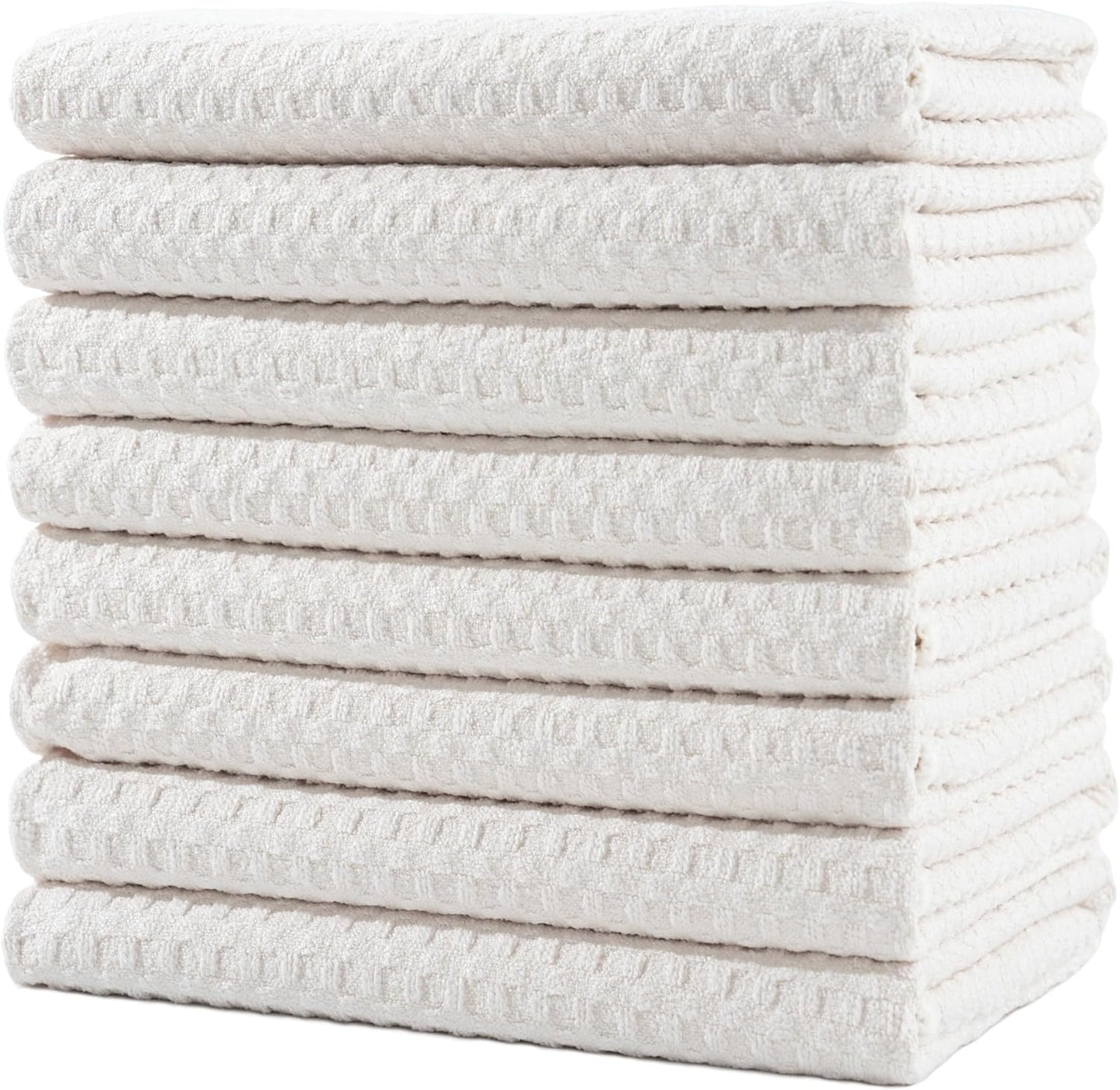 POLYTE Ultra Premium Microfiber Kitchen Dish Hand Towel Waffle Weave, 8 Pack (16x28 in, Off White)