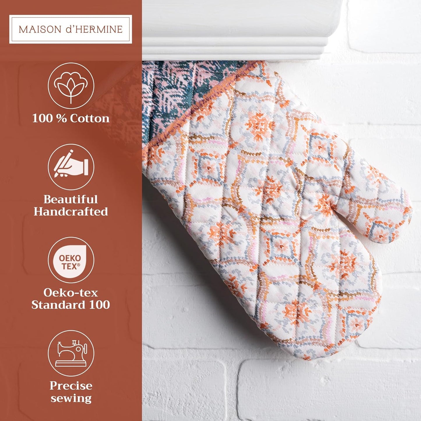 Maison d' Hermine Oven Gloves 100% Cotton Oven Mitt 7" x 13" with Loop Heat Resistant, BBQ, Cooking Gloves, Baking, Grilling, Kitchen, Handling Hot Pans (Pack of 1, Fair Isle)
