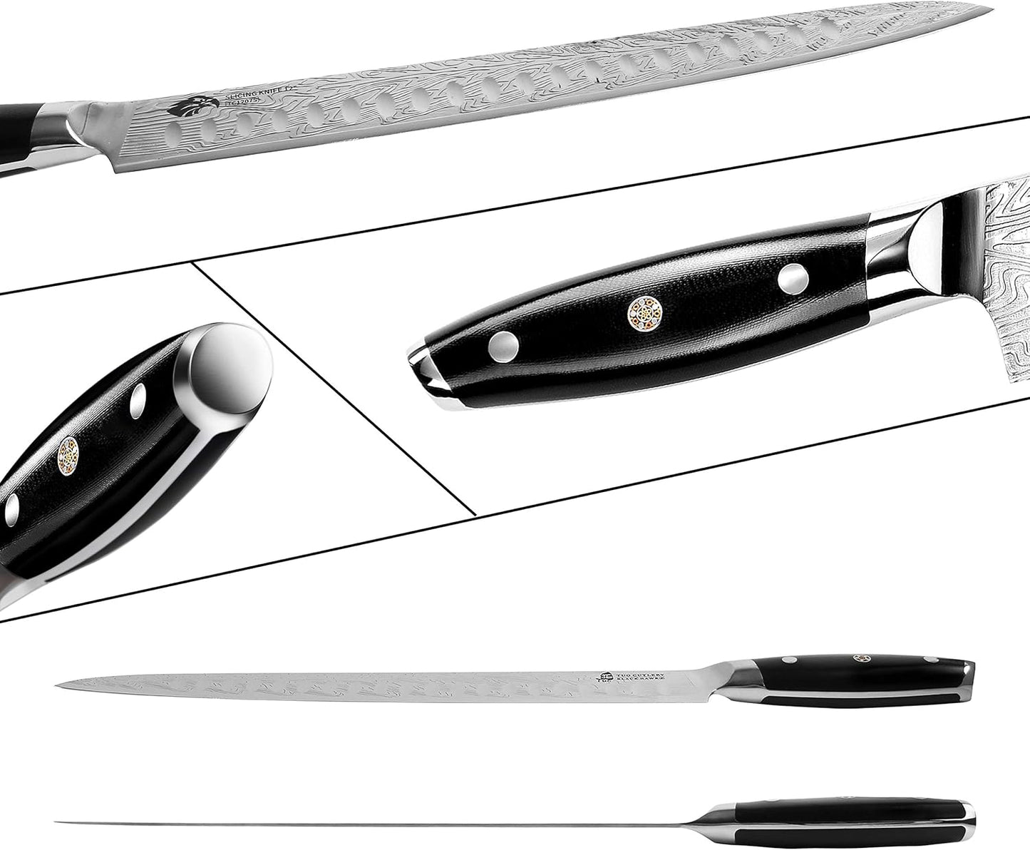 TUO Slicing Knife - Meat Carving Knife Brisket Knife High Carbon Stainless Steel 12-Inch - Meat Knife with G10 Full Tang Handle - Black Hawk-S Knives Including Gift Box