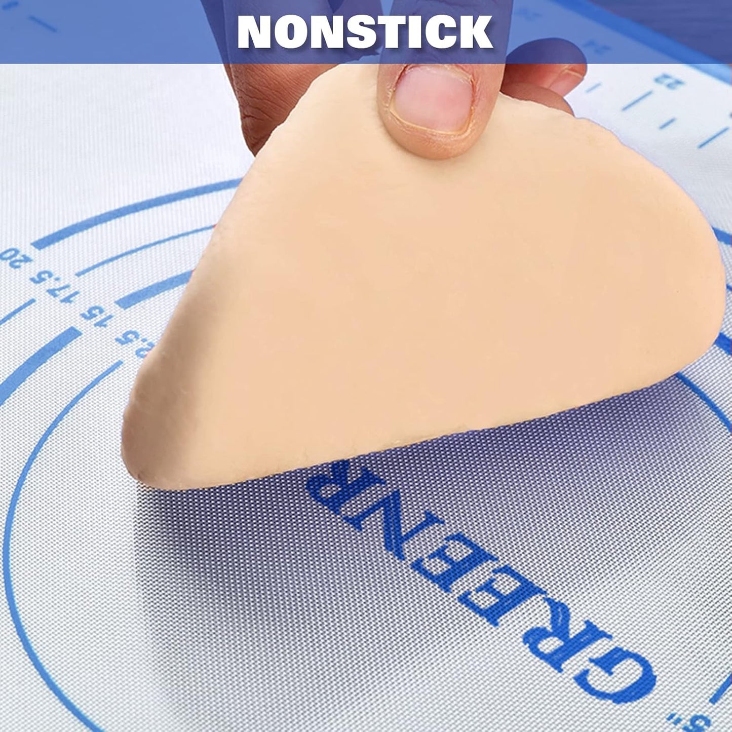 Silicone Pastry Mat Extra Thick Large Non Stick Baking Supplies Kitchen Counter Cooking Rolling Dough Sheet Pie Crust Sourdough Bread Oven Liner with Measurement (L-16''(W)*24''(L), 2#Blue)