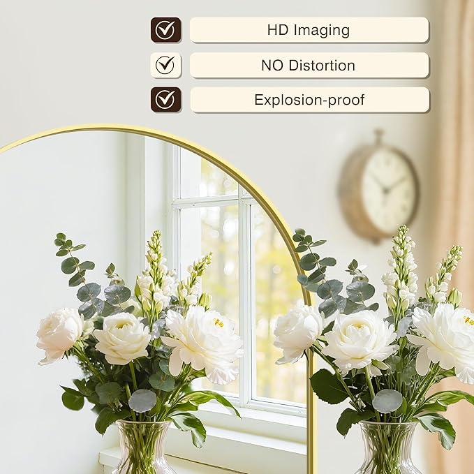 Vanity Bathroom Mirror for Wall, 32”x30” Arched Bathroom Mirror for Over Sink - Image 2