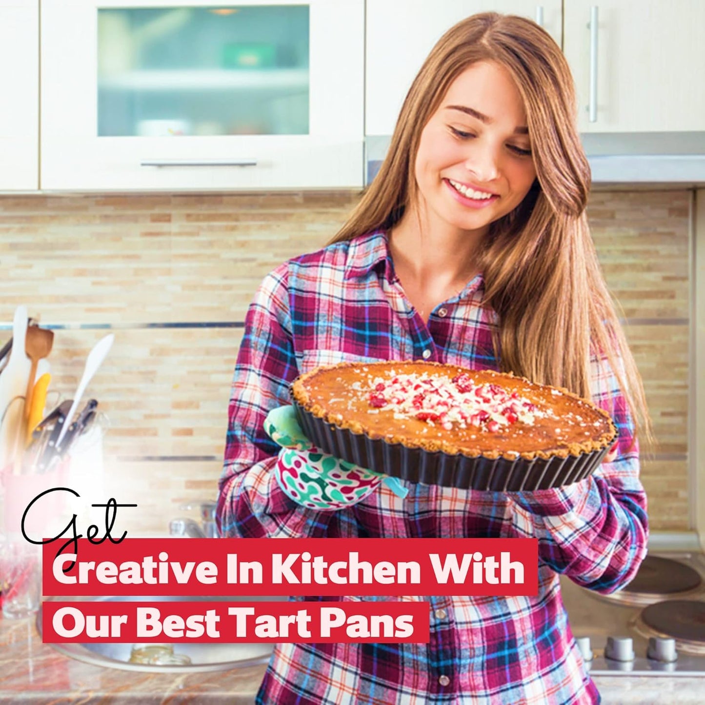 Tart Pan 11 Inch Removable Bottom- Carbon Steel Deep Quiche Pan, Rust, & Temperature Resistant 550-600 °F– Non-Stick, Perfect for Baking Fruit Tarts, Quiches & Dessert