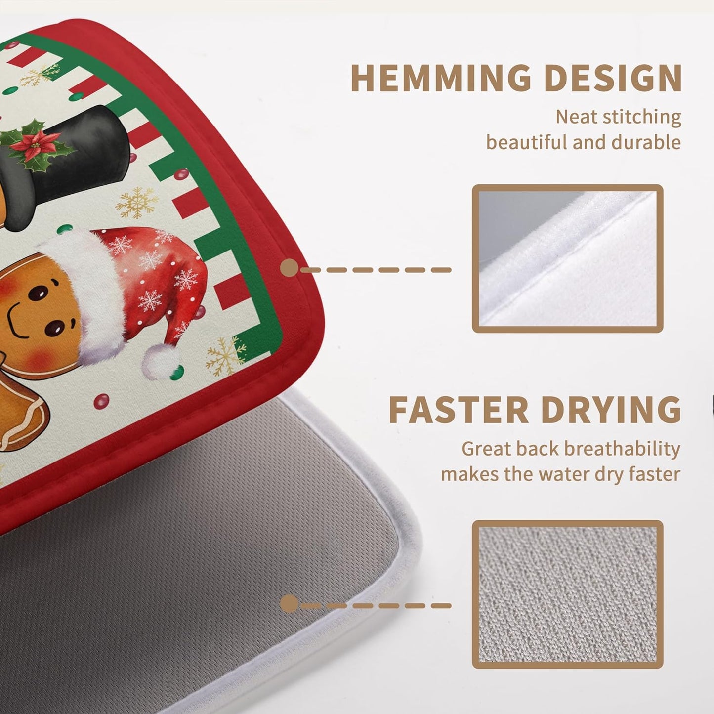 Christmas Gingerbread Man Dish Drying Mat Winter Large Kitchen Mats Dish Drying Pad Xmas Candy Absorbent Dish Dryer Mat for Kitchen Countertops Microfiber Drainer Pad Dish Drying Mats (18x24 in)