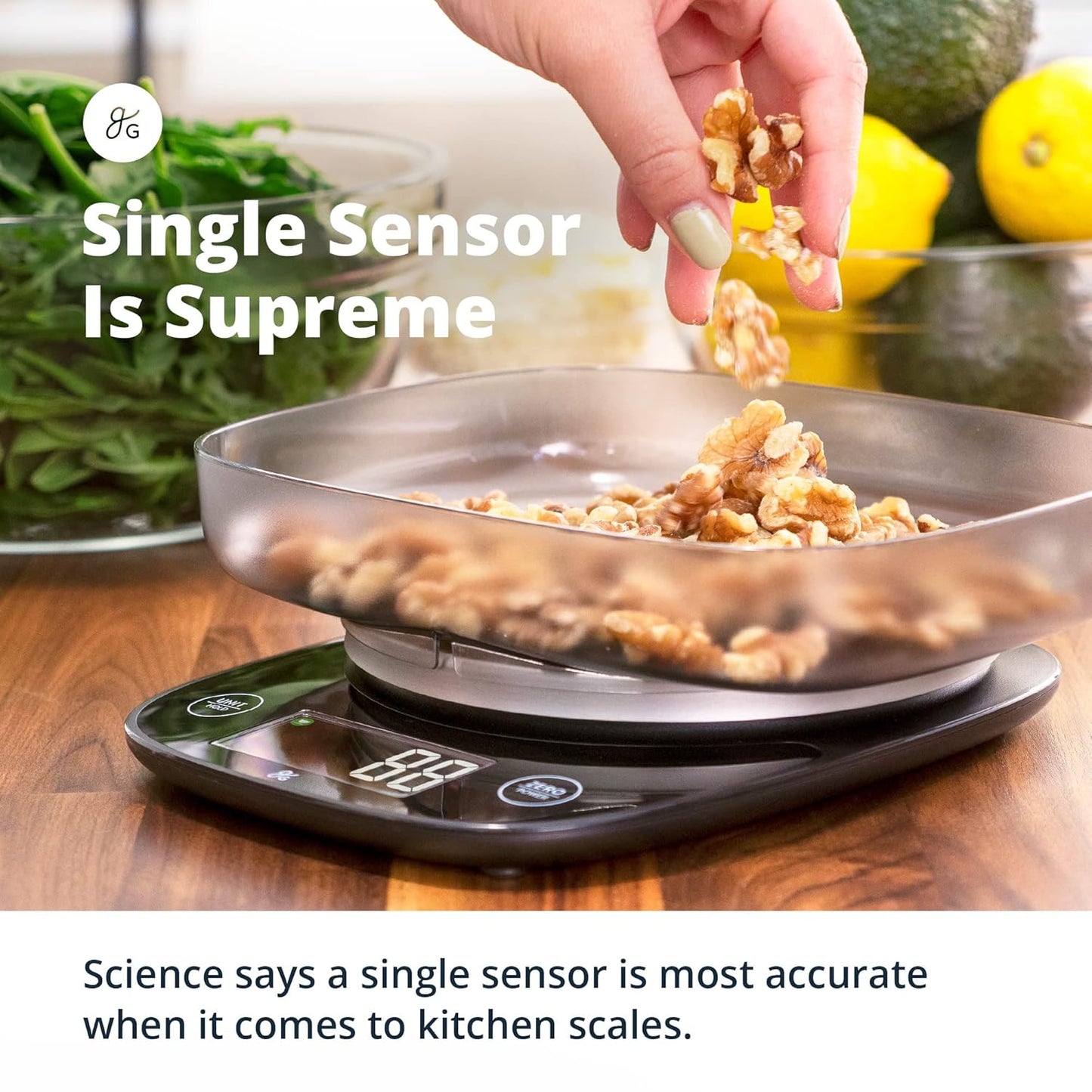 Greater Goods Digital Food Scale with Bowl, 11lb to 5kg Capacity, Grams and Ounces, Tare Function, 4 Units for Baking, Meal Prep, Weight Loss, Stainless Steel