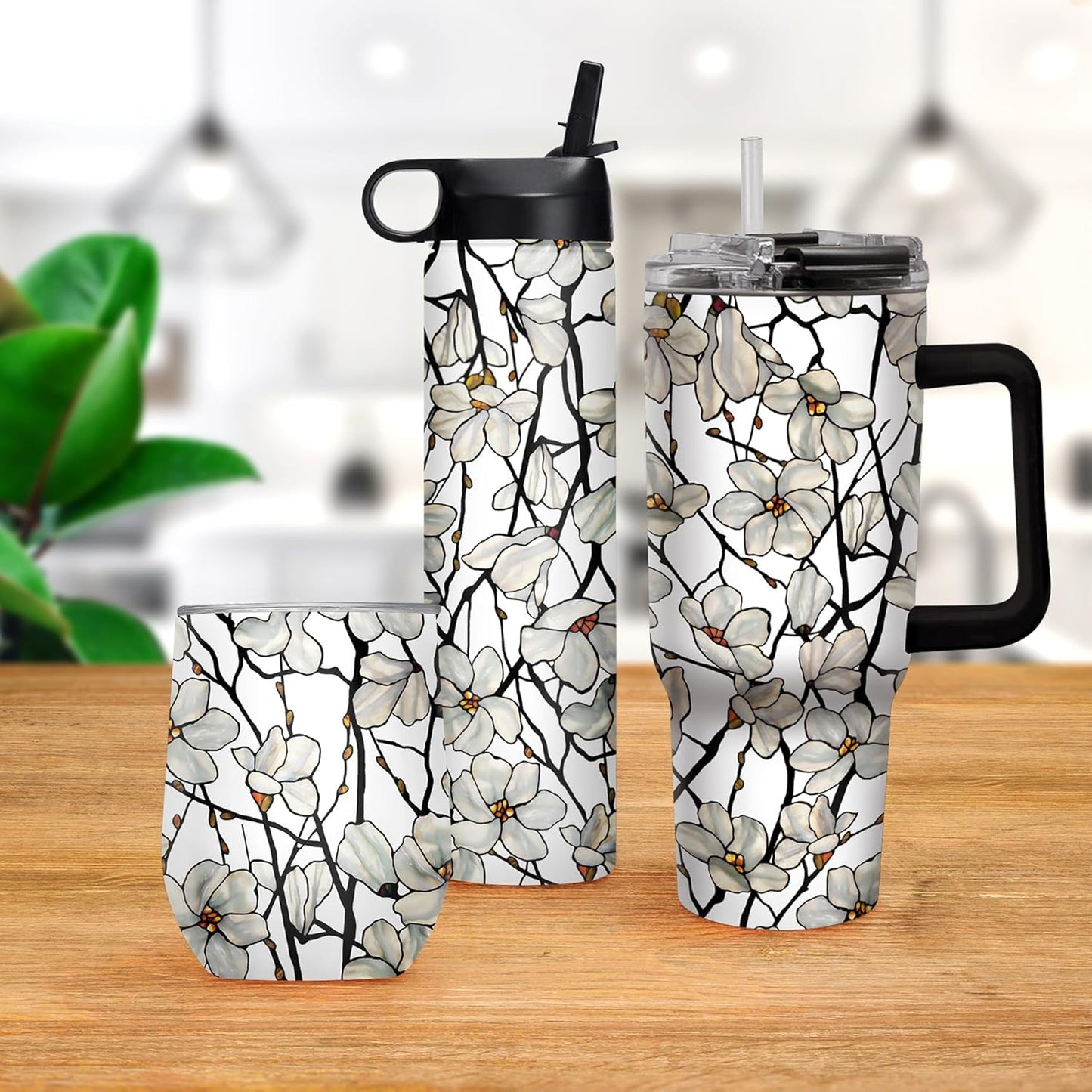 RainCaper 18/8 Stainless Steel Insulated Water Tumbler with Straw | 30oz, BPA-Free, Double Wall for Hot & Cold | Travel-Friendly, Cup Holder Ready (Tiffany Magnolia)