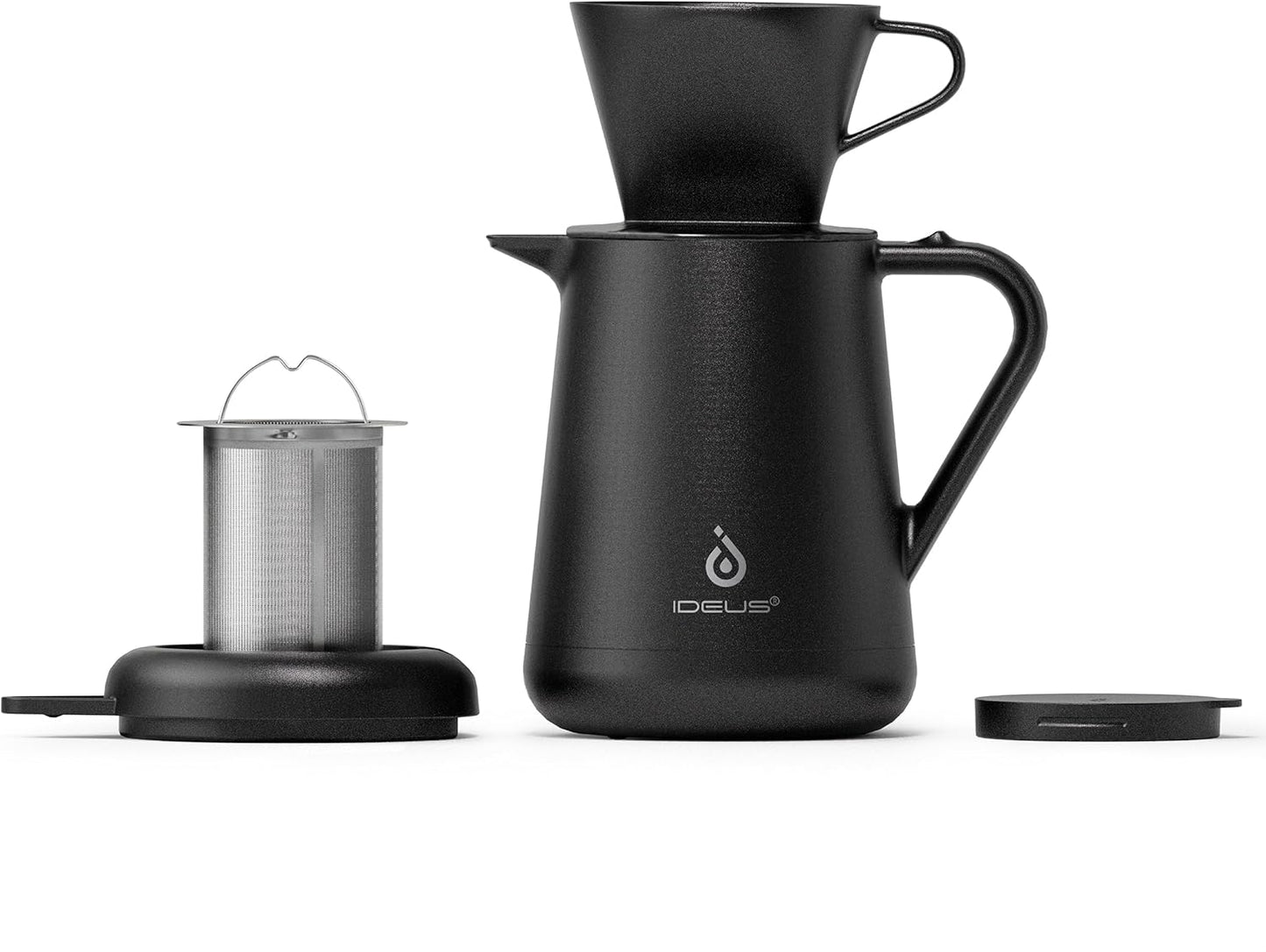 Ideus Insulated Pour Over Coffee Maker Set 20oz, Stainless Steel Coffee Pot Pour Over Set Camp Coffee Carafe BPA-Free with Dripper and Tea Infuser for Home, Office & Camping (Black)