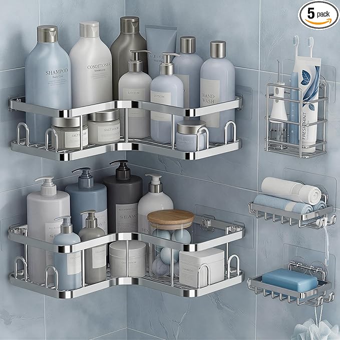 Veken Corner Shower Caddy 5-Pack, Advanced Rustproof Design, No Drilling by Veken
