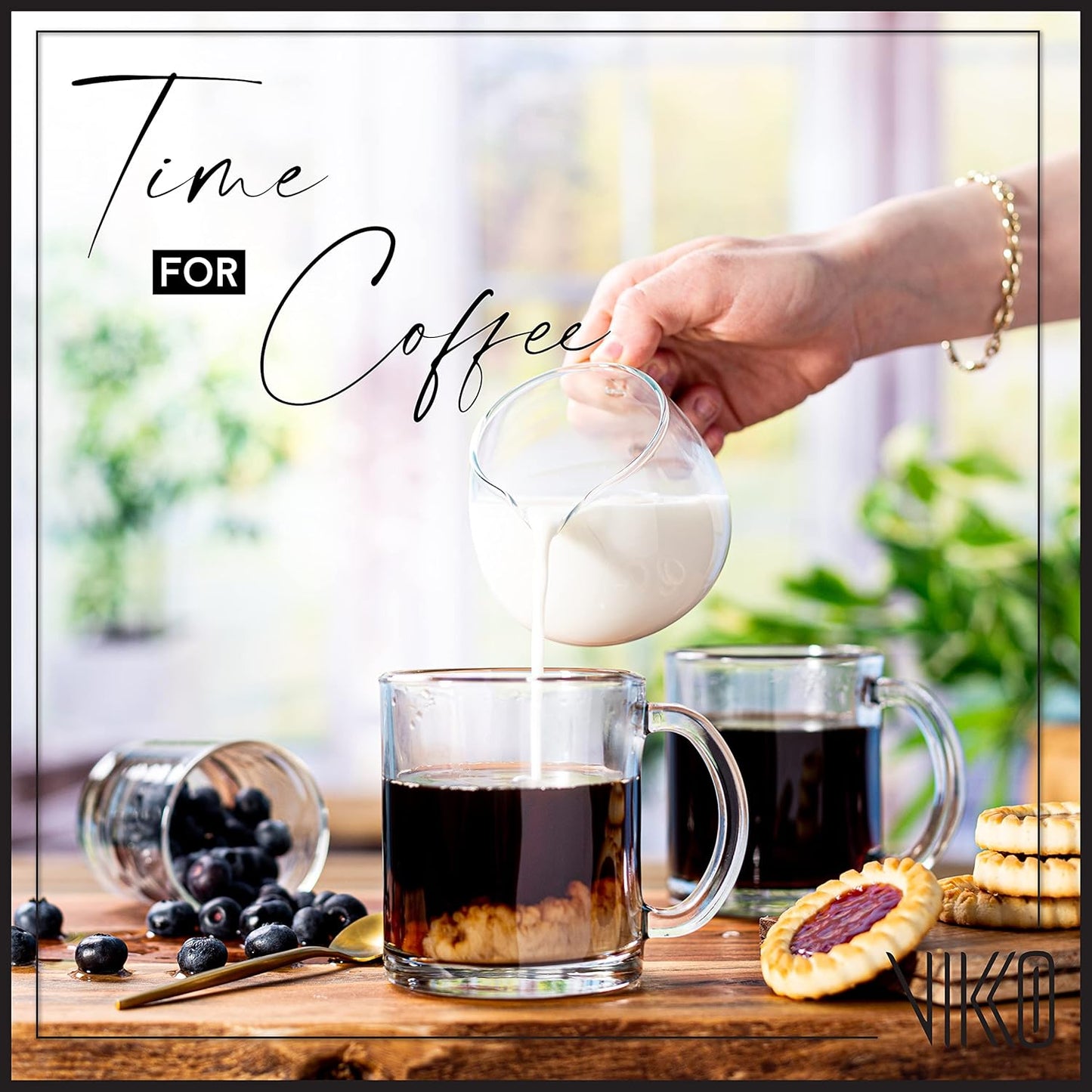 Vikko 10.75 Ounce Clear Glass Coffee Mugs - Set of 12, Microwave and Dishwasher Safe