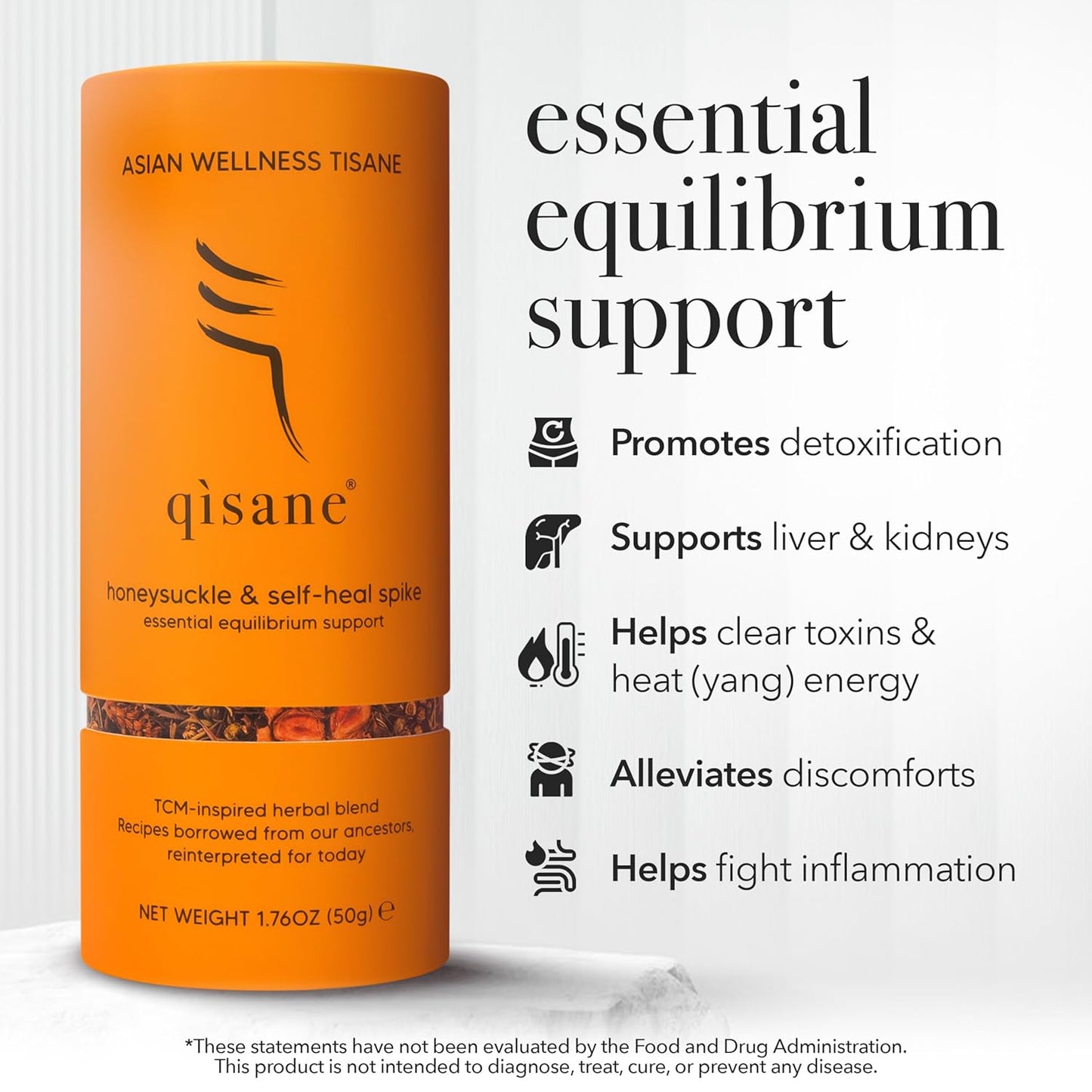 qìsane Honeysuckle Tea with Chinese Medicinal Plants - Dried Honeysuckle Flowers, Self Heal Spike, Lemon Verbena & Monkfruit to Help Support Detox & Ease Discomfort - 10 sachets (~30 cups)