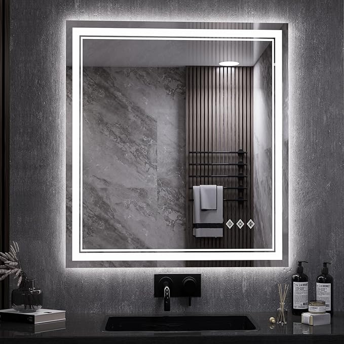 LED Bathroom Mirror, 28x32 Inch Gradient Front and Backlit LED Vanity Mirror by VanPokins-GlobalHighEndLEDBathroomMirrorBrand