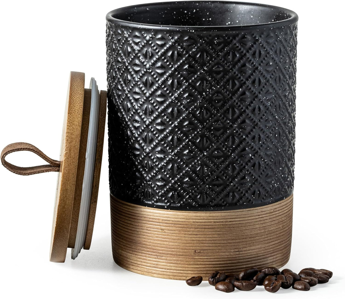 Ceramic Jar with Lid, Airtight Coffee Container, Kitchen Food Storage Jar for Coffee Bean Spice Sugar Cookie, Stackable Decorative Jars for Housewarming Gift, Coffee Bar Decor, Black 28 fl.oz